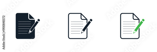 Document icons A series depicting a sheet of paper with a writing utensil