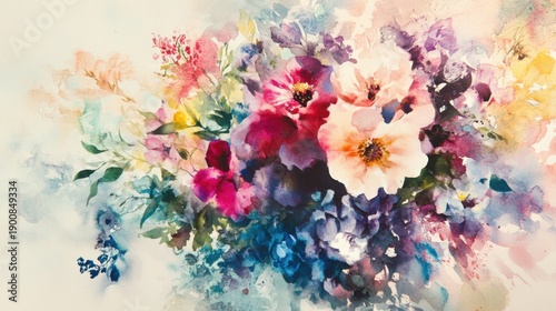 Wallpaper Mural Artistic floral composition featuring a blend of colors in watercolor style Torontodigital.ca