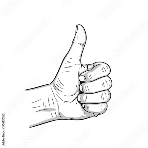 Hand Thumbs Up Gesture - Black and White Sketch Style