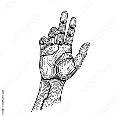 Robotic Hand with Circuit Board Design - Futuristic Technology Concept