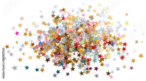 Star-shaped confetti cluster background isolated on a Transparent background, PNG file.