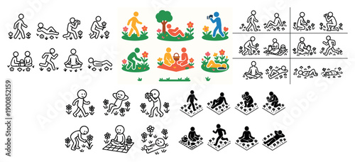 Simple line art of people enjoying nature