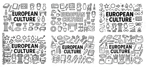 European culture icons and symbols collection