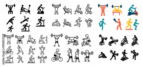 Diverse fitness icons collection