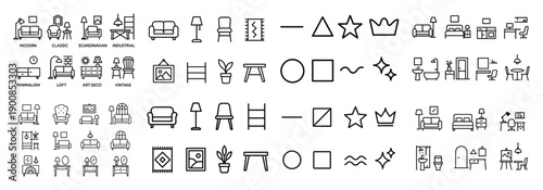 Furniture icons collection in line art