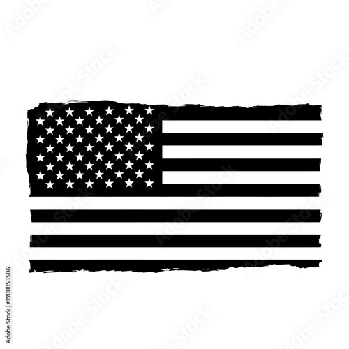 Distressed American Flag Silhouette Grunge Texture USA Patriotic Symbol Black White