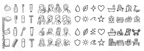 Personal care routine icons set
