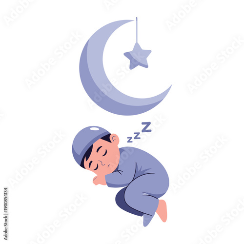 Child Sleeping Under Crescent Moon Mobile.