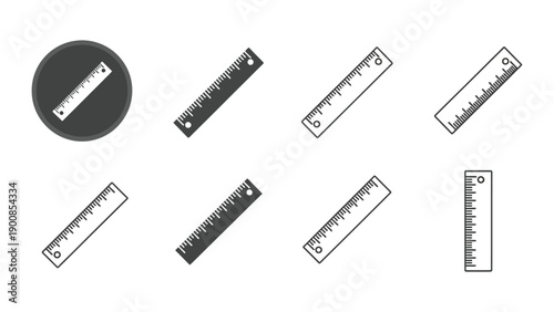 Collection of various measurement ruler icons displayed in different styles and orientations