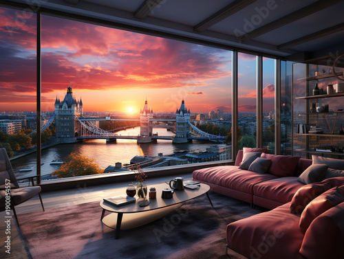 Sonnenuntergang über Londons modernen Wolkenkratzern und städtischer Landschaft