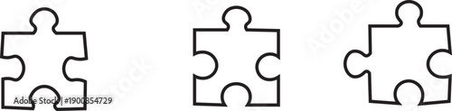 collection of eight black jigsaw puzzle pieces. arranged in a row on a white background