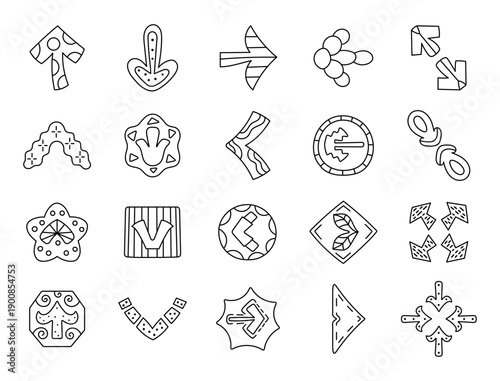 Interface control set in outline line art featuring navigation pointer indicator ui symbol orientation cursor sign guidance movement for user design