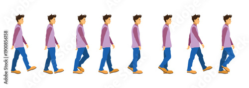 boy walking cycle vector