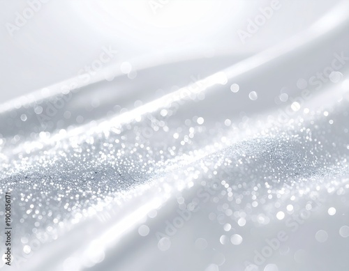 Abstract Silver Background with Wavy Lines and Glittering Bokeh Lights