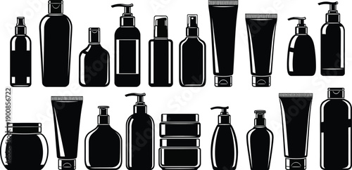 Cosmetic Bottle Silhouettes Vector Set Black Icons for Beauty Packaging