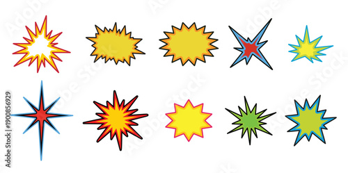 flat comic style speech bubbles in three bold color variations