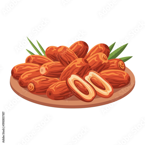 Dates Fruit on a Wooden Plate.