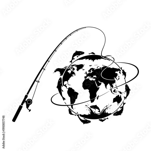 Fishing Rod with Globe and Fishing Line.