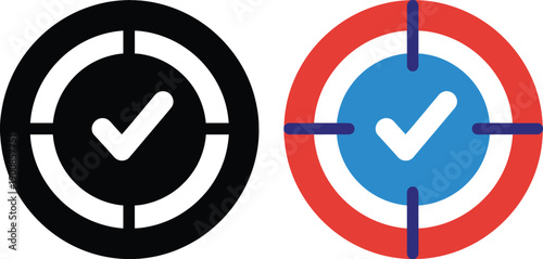 Two circular icons with check marks in contrasting colors and designs Vector