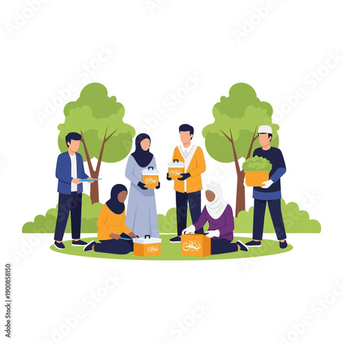 Group of People Volunteering Together Outdoors.