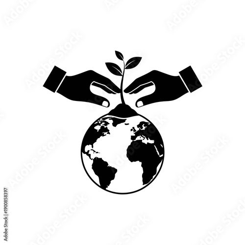 Hands Holding Earth with Sprouting Plant.