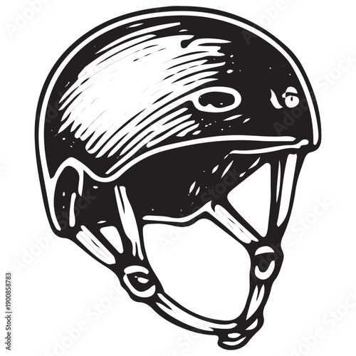 Vintage Ice Skating Helmet Hand Drawn Winter Sport Protective Headgear Retro Illustration