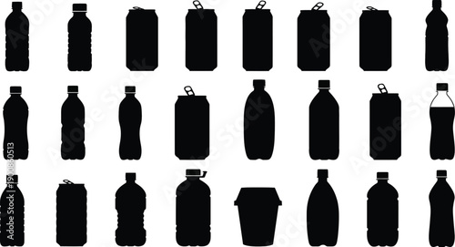 Beverage Packaging Silhouettes Vector Set of Bottles Cans and Cups