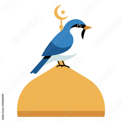 Blue Bird Standing on Dome with Crescent.