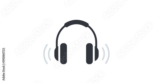 Black Headphones with Sound Waves Emitting.