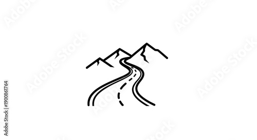 Black line drawing mountain road.