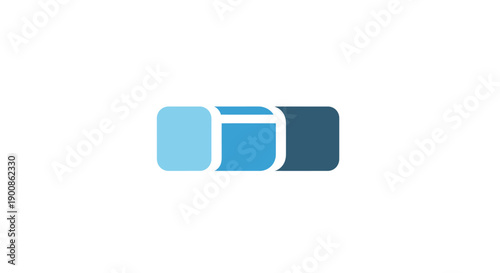Blue and white geometric shapes logo.
