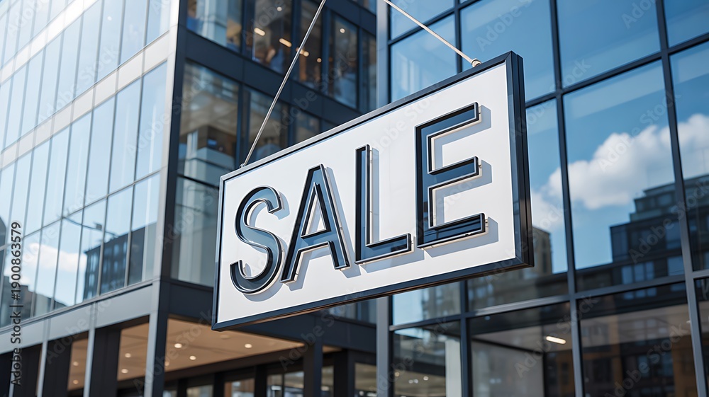 Fototapeta premium Sale sign on modern glass building exterior 