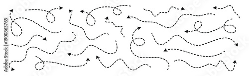 different dotted thin arrows set wavy and curved dashed 