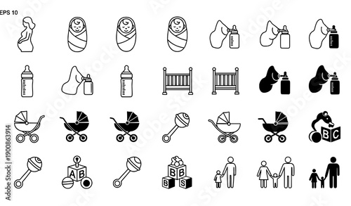 Parenthood and Baby Care Symbol Vector Icon Set EPS 10