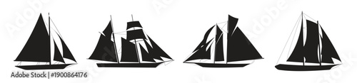 fishing boat drawing set isolated