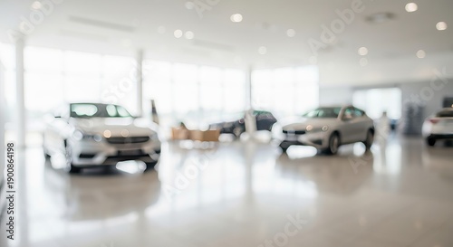 Dreamy Impression of a Show Window Displaying a Luxurious Car Collection in Soft Neutral Tones