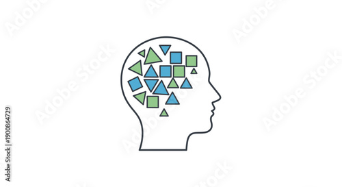 Thinking Brain with Colorful Shapes Inside.