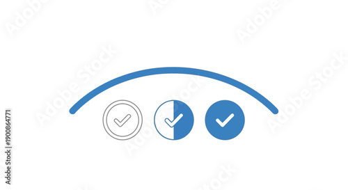 Three Circles with Checkmarks Under Blue Arc.