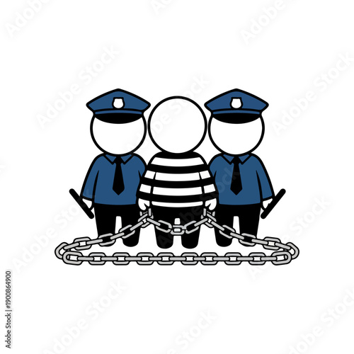 Police officers arresting a prisoner man.