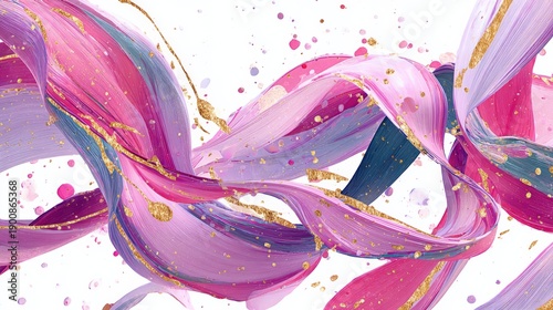 Abstract Colorful Flowing Ribbons with Soft Pastel Gradient and Watercolor Texture Background