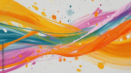 Abstract Colorful Flowing Ribbons with Soft Pastel Gradient and Watercolor Texture Background