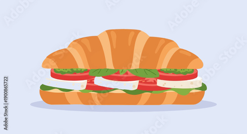 A delicious croissant sandwich filled with fresh tomatoes, mozzarella, and greens