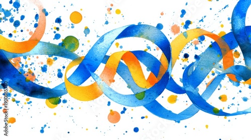 Abstract Colorful Flowing Ribbons with Soft Pastel Gradient and Watercolor Texture Background