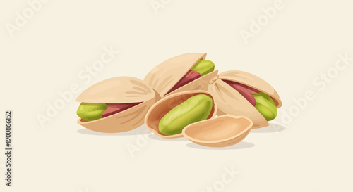 A cluster of delicious-looking, opened pistachios with their vibrant green nuts exposed
