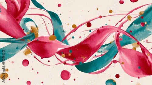 Abstract Colorful Flowing Ribbons with Soft Pastel Gradient and Watercolor Texture Background