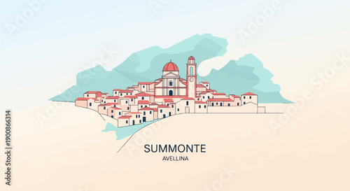 A charming Italian village with red-roofed houses and a prominent church