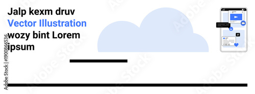 Digital communication, online services, mobile apps, cloud storage, UI design, concepts. A cloud and smartphone icons illustrate service integration. Digital communication and online services focus
