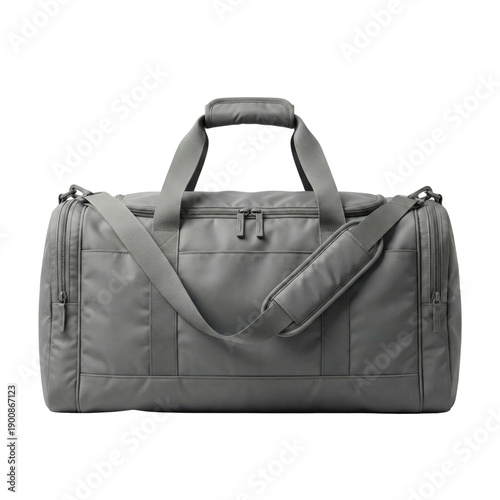 Bild auf Leinwand Grey sports duffel bag with shoulder strap on transparent background