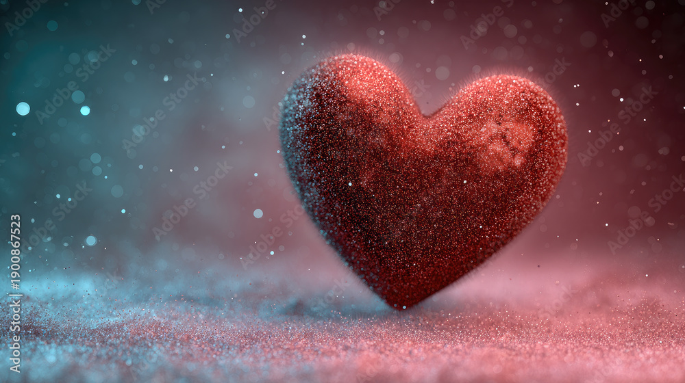 Fototapeta premium Textured Red Heart on Glittery Surface