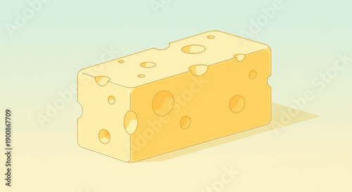 A block of Swiss cheese with holes sits on a light yellow surface